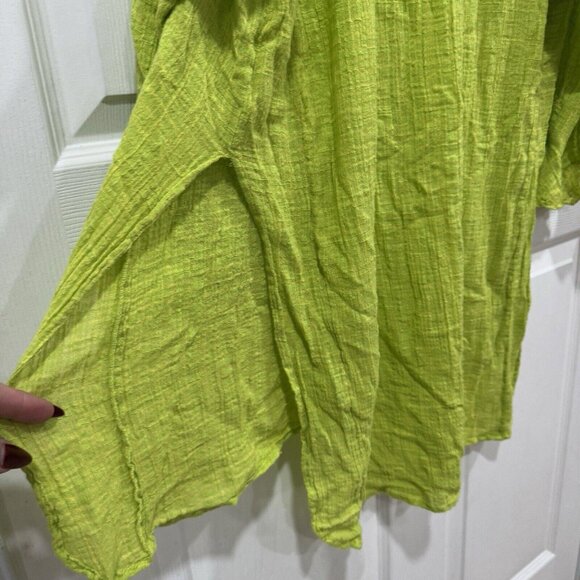 Women’s Free People One Green Bright Poppy Ruffled Collar Small S Blouse Shirt - Picture 8 of 10